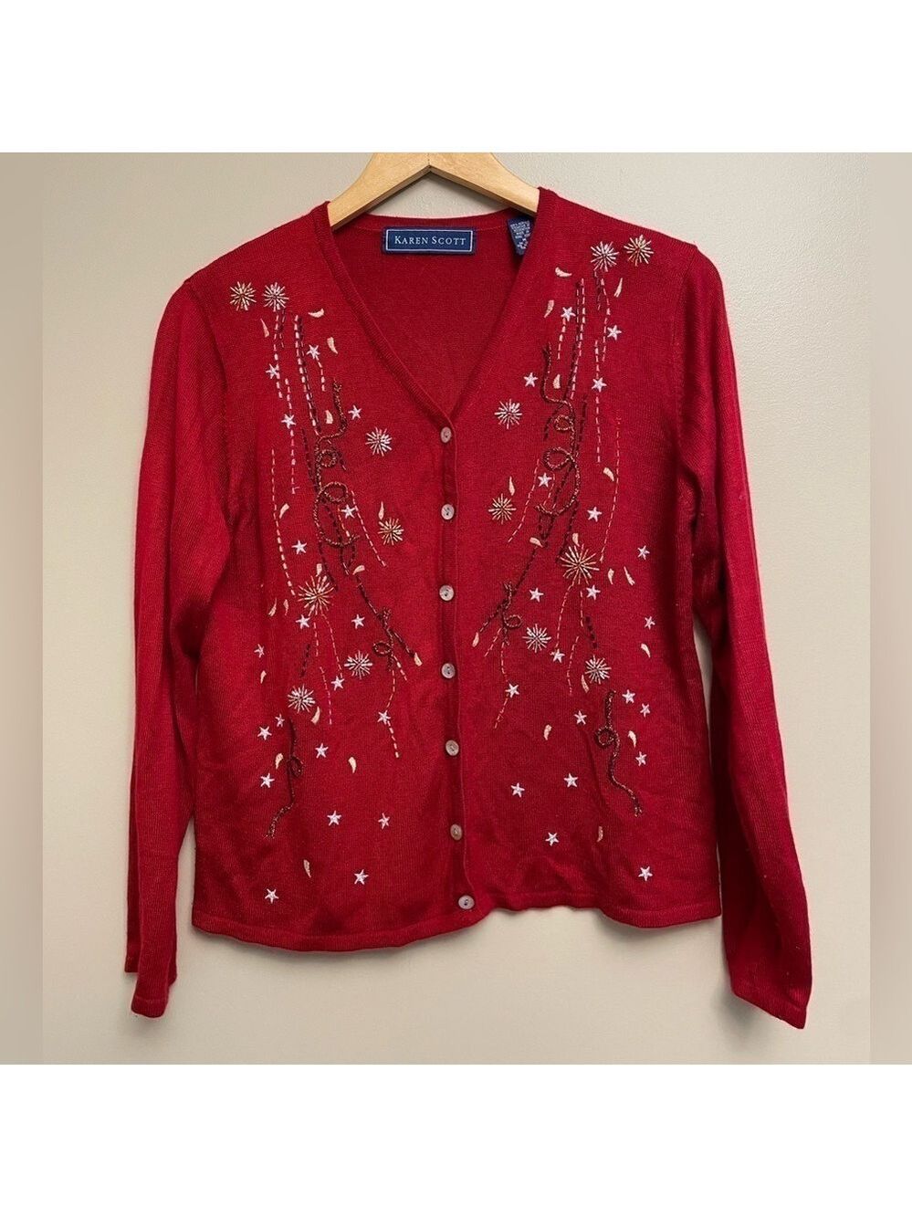 Karen Scott Vintage Cardigan Red Medium